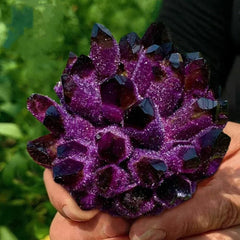 BLOCKv amethyst cluster close-up highlighting natural crystal points for calm energy