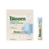 Bloom Nutrition bovine colostrum powder front pack showing gluten-free unflavored supplement for gut health.