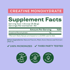 Bloom Nutrition Creatine Monohydrate fine powder close-up for fast dissolving.