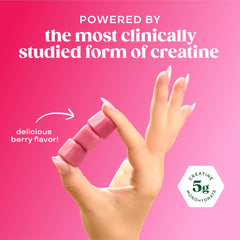 Bloom Nutrition Creatine Monohydrate Gummies bottle label highlights quality and ingredients.