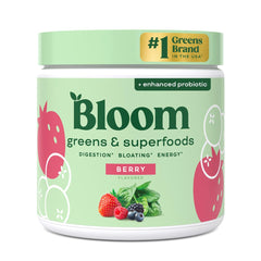 Bloom Nutrition Greens Powder bottle pour for easy daily greens routine.