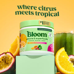 Bloom Nutrition greens powder being stirred into water for easy digestion support.