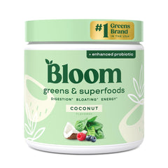 Bloom Nutrition greens powder tub front view for daily nutrition.
