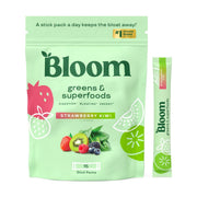 Bloom Nutrition greens strawberry-kiwi packet ready to mix for a tasty daily boost