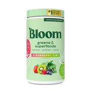Bloom Nutrition greens powder in a tub ready to mix for daily gut support