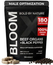 Bloomeo beef organ supplement bottle for daily vitality and energy support.