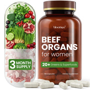 Bloomeo grass-fed beef organ capsules in a bottle for balanced daily energy.