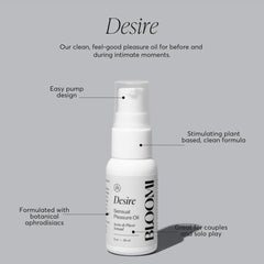 Close-up of Bloomi Desire Body Oil texture highlighting quick absorption.