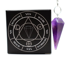 Blue Moon Pup genuine amethyst pendulum close-up for precise dowsing and chakra alignment.