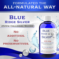 Blue Ridge Silver label zoom highlights gluten-free and BPA-free packaging.