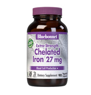 BlueBonnet Albion Hierro 27 mg, frasco de cápsulas vegetales para consumo diario.