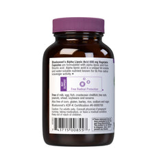 BlueBonnet Alpha Lipoic Acid label shows ingredients and certifications.