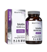 BlueBonnet Beautiful Ally Biotin bottle highlighting 10,000 mcg for hair and nails support