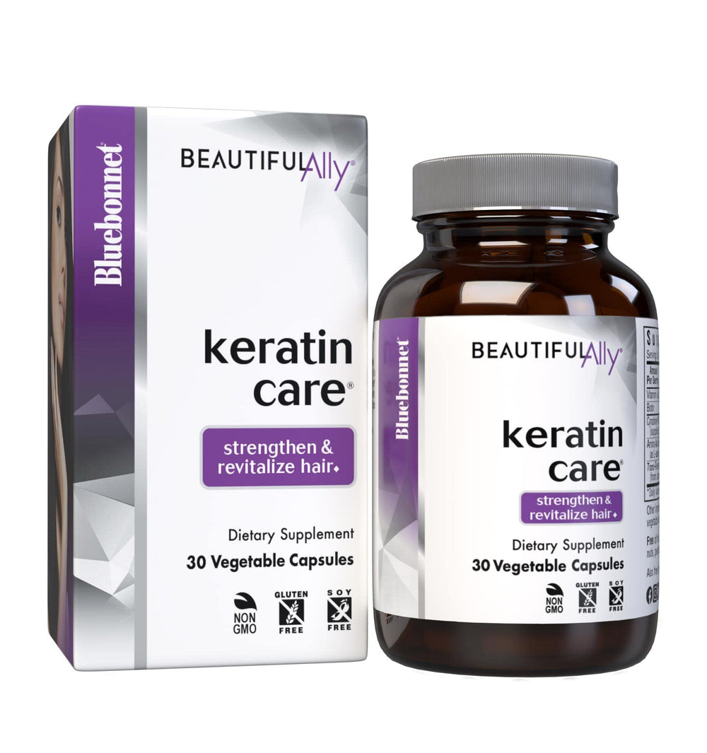 Bluebonnet Beautiful Ally Keratin Care capsules support the look of strong, healthy hair.