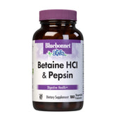 BlueBonnet Betaine HCI Plus Pepsin capsules bottle supports digestive health.