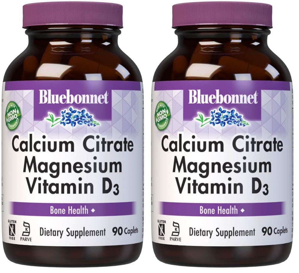 Bluebonnet calcium citrate magnesium d3 caplets bottle pour supports daily bone health