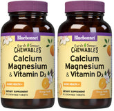 BlueBonnet Calcium Magnesium D3 orange-vanilla chewables for bone support.
