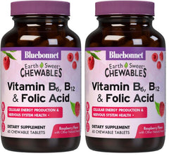BlueBonnet Earth Sweet B6 B12 Folic Acid chewables bottle for energy and focus