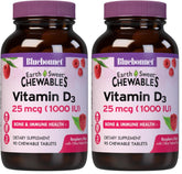 Bluebonnet EarthSweet Vitamin D3 raspberry chewable bottle promotes bone and immunity support