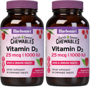 Bluebonnet EarthSweet Vitamin D3 raspberry chewable bottle promotes bone and immunity support