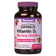 Bluebonnet EarthSweet Vitamin D3 2000 IU chewable raspberry bottle for easy daily support