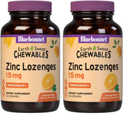 BlueBonnet EarthSweet Zinc Lozenges orange bottle, vegan immune support in a tasty chew.
