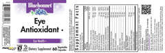 BlueBonnet Eye Antioxidant label close-up featuring zeaxanthin and lutein for eye health.