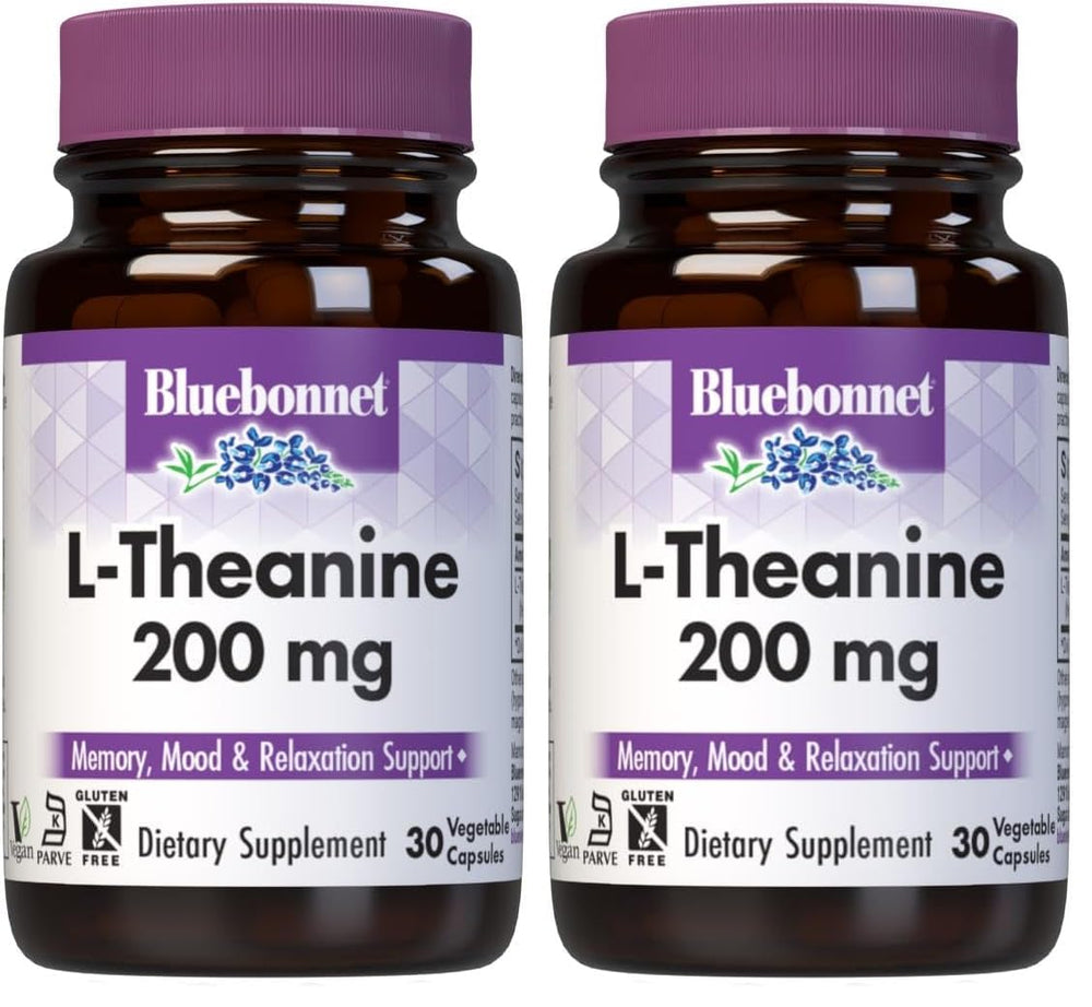 BlueBonnet L-Theanine 200 mg bottle two-pack promotes calm focus.
