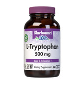 BlueBonnet L-Tryptophan 500mg capsules bottle promotes mood support.