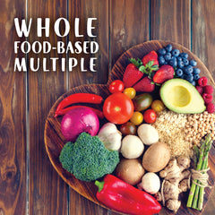 Close-up of ingredients panel showing whole-food blend and enzymes