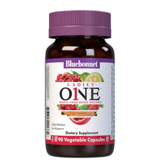 Bluebonnet Ladies One Vegetable Capsule bottle front, convenient daily multivitamin for busy women.