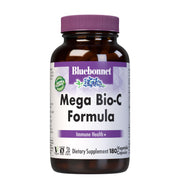 Bluebonnet Mega Bio-C bottle label shows high-potency vitamin C for immune support.