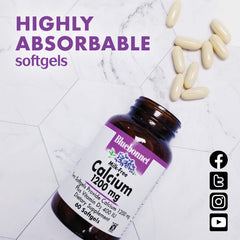 Bluebonnet Milk-Free Calcium softgels pour suggests easy daily supplementation.