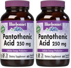 BlueBonnet Pantothenic Acid bottle with label highlighting vegan and non-GMO features