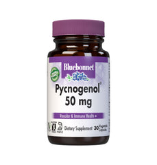 BlueBonnet Pycnogenol 50 mg bottle with pine bark extract for vascular support.