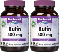 BlueBonnet Rutin 500mg bottle promotes vascular support with premium packaging.