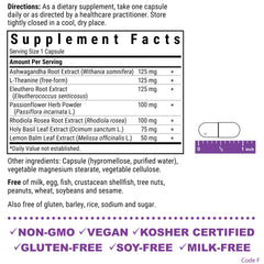 BlueBonnet Stress Relief label front showing vegan and non-GMO features.