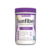 BlueBonnet Sunfiber powder dissolves instantly in water, enabling easy digestion-friendly mixing.
