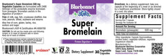 BlueBonnet Super Bromelain bottle close-up highlighting vegan formula for digestive health.