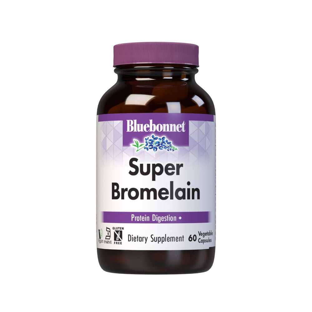 BlueBonnet Super Bromelain capsules bottle for pineapple-powered digestive support.