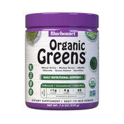 Bluebonnet Super Earth organic greens powder tin with label delivering plant-based daily nutrition.