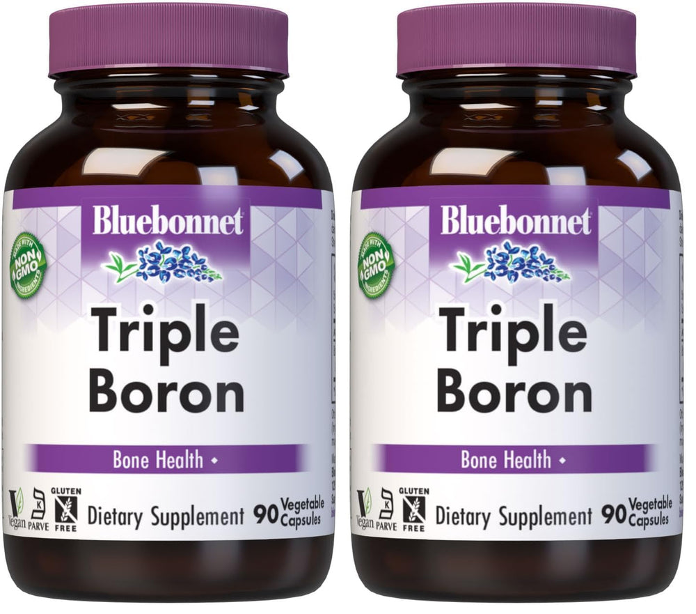 BlueBonnet Triple Boron bottle supports calcium absorption for bone health.