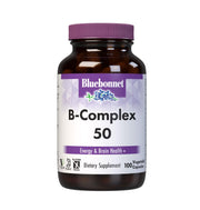 Bluebonnet Vitamin B Complex bottle front showing full B vitamin spectrum for daily energy support.