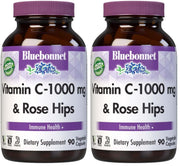 BlueBonnet Vitamin C-1000 mg with Rose Hips bottle emphasizes immune support and antioxidant protection.
