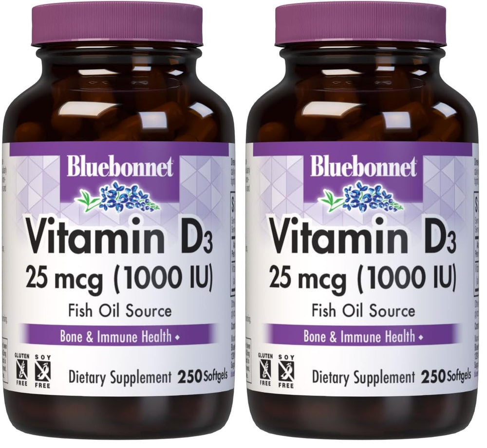 BlueBonnet Vitamin D3 1000 IU softgels bottle for bone and immune support.