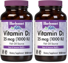 BlueBonnet Vitamin D3 1000 IU softgels bottle for bone and immune support.