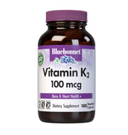 BlueBonnet Vitamin K2 bottle and capsules, supporting daily calcium absorption for healthy bones.