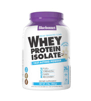 BlueBonnet whey protein isolate bottle for post-workout nutrition and 26 g protein per serving