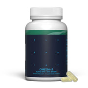 Blueprint Bryan Johnson Omega-3 bottle close-up highlighting algae-based EPA/DHA for brain support.