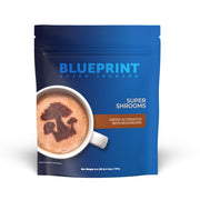 Blueprint Bryan Johnson Super Shroom Coffee canister closeup showing premium blend for focused mornings